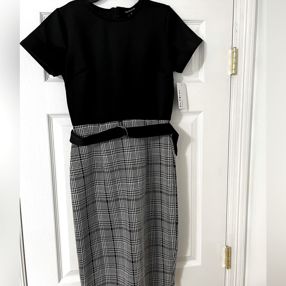 Brand new business wear black and white plaid dress